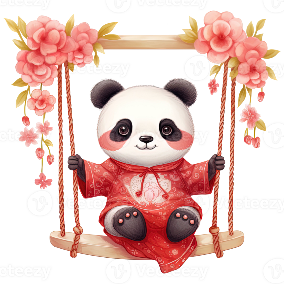 AI generated Kawaii Panda in Chinese New Year Outfit, Festive Clipart Illustration png
