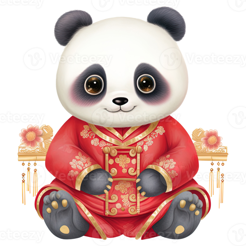 AI generated Kawaii Panda in Chinese New Year Outfit, Festive Clipart Illustration png