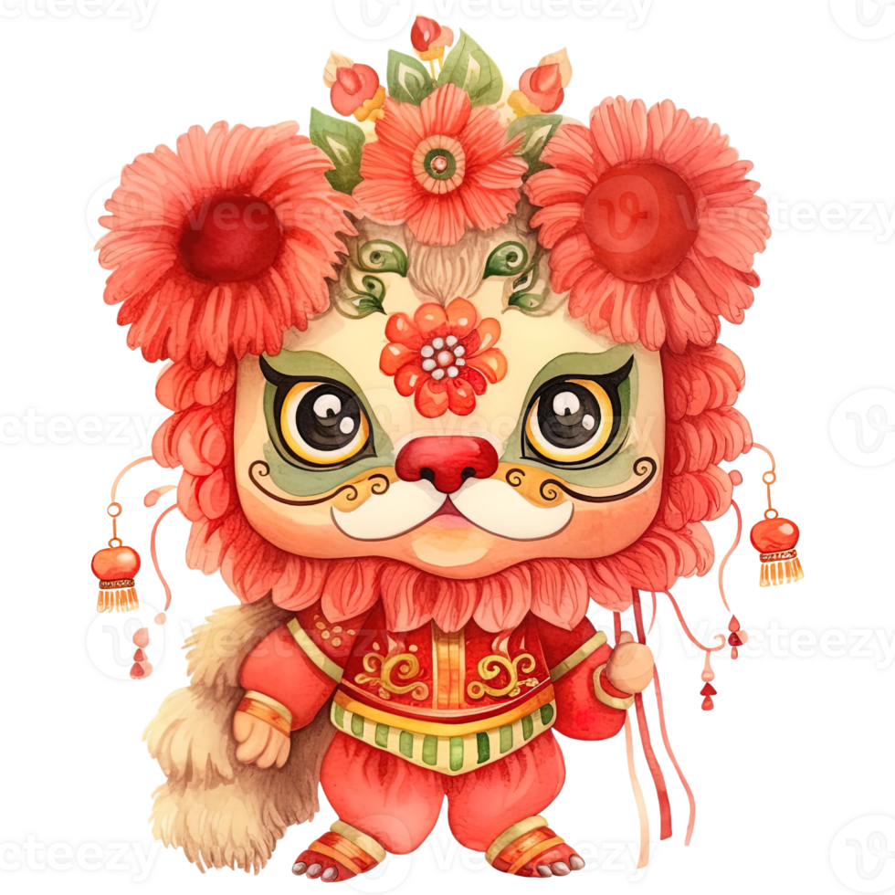 AI generated Kawaii Lion Dance Clipart for Chinese New Year Festivities png