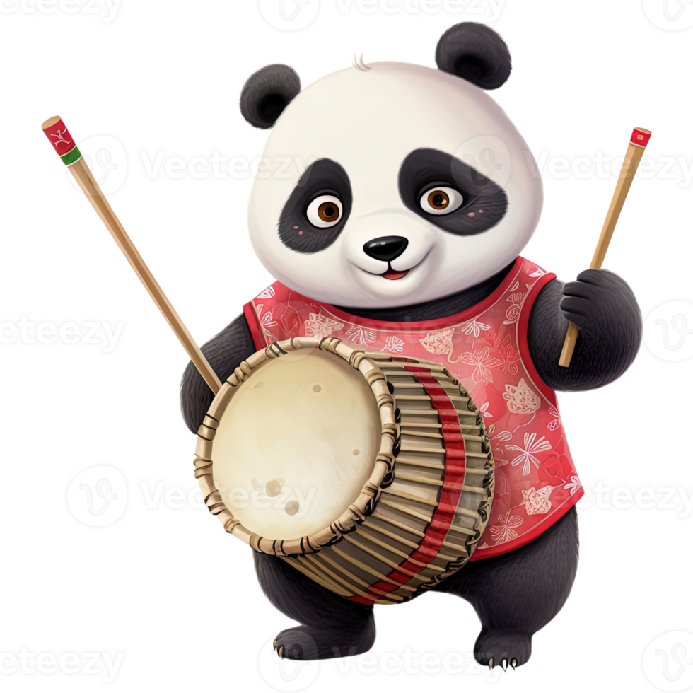 AI generated Kawaii Panda in Chinese New Year Outfit, Festive Clipart Illustration png
