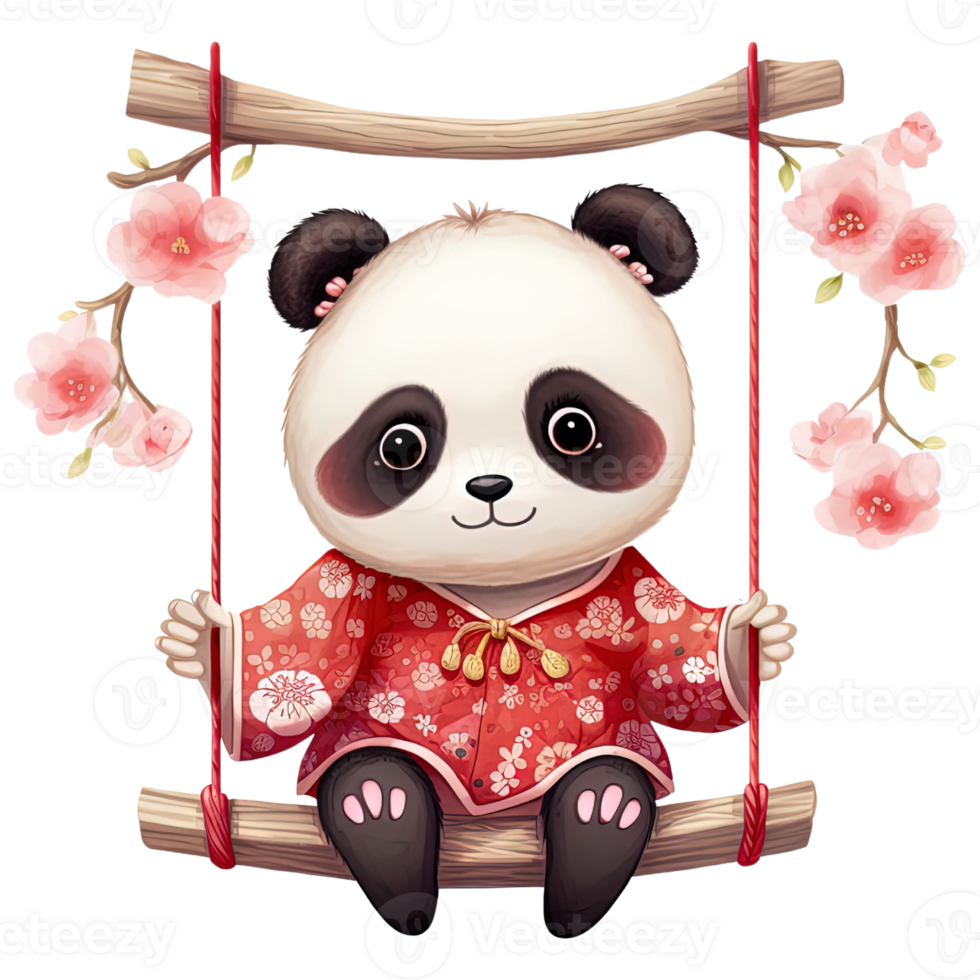 AI generated Kawaii Panda in Chinese New Year Outfit, Festive Clipart Illustration png