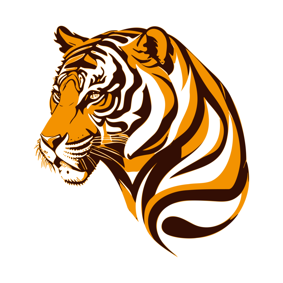 ai généré Orange tigre tête avec abstrait fourrure illustration png