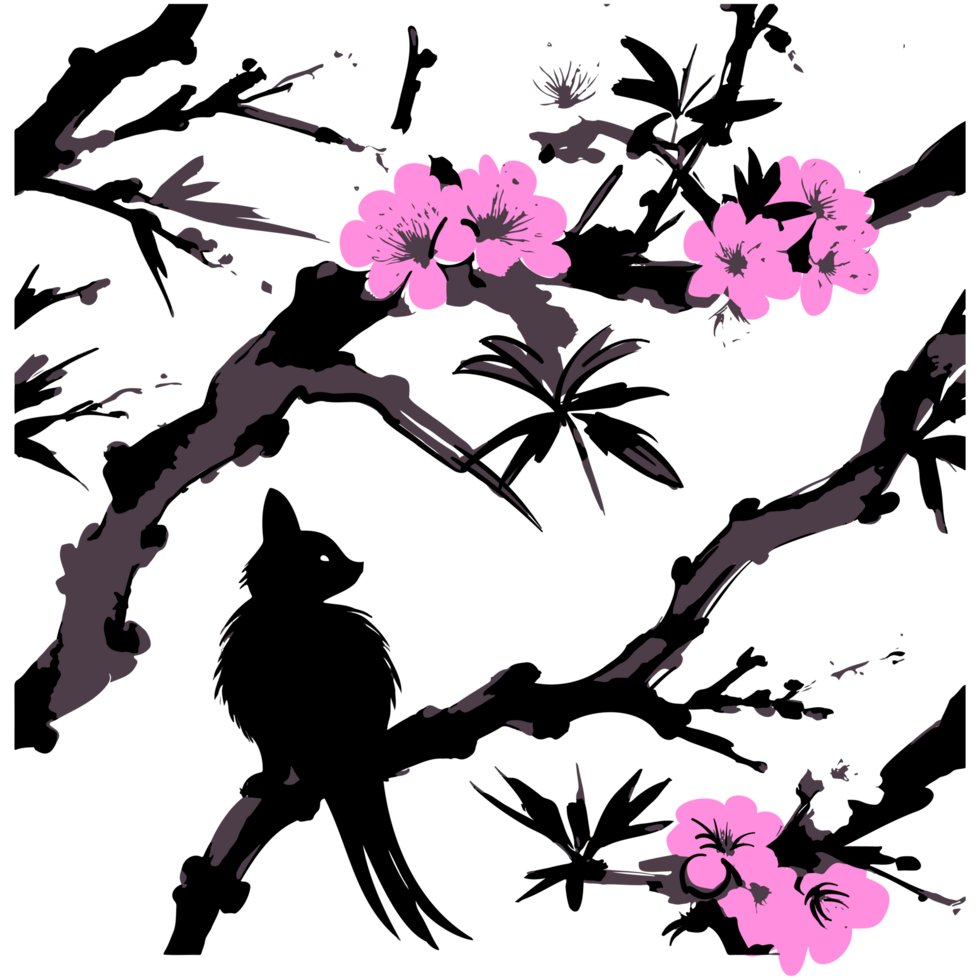 AI generated high quality logo style silhouette of a cherry blossom twigs png