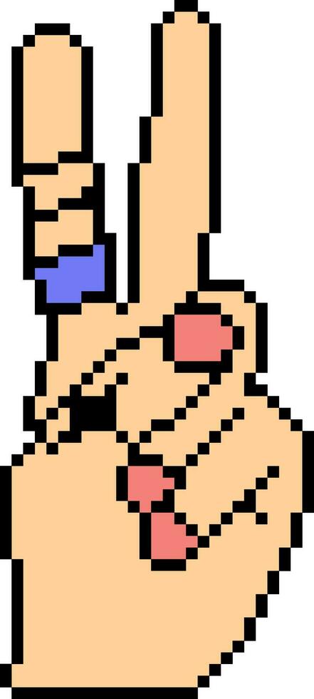 Pixelated Y2K peace symbol. Two fingers. Pixel art 1990s 2000s. Vector. vector