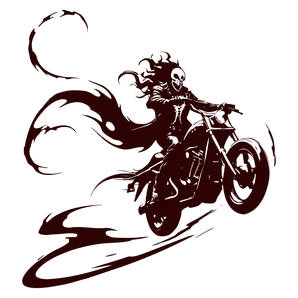 AI generated ghost rider with burning bike illustration png