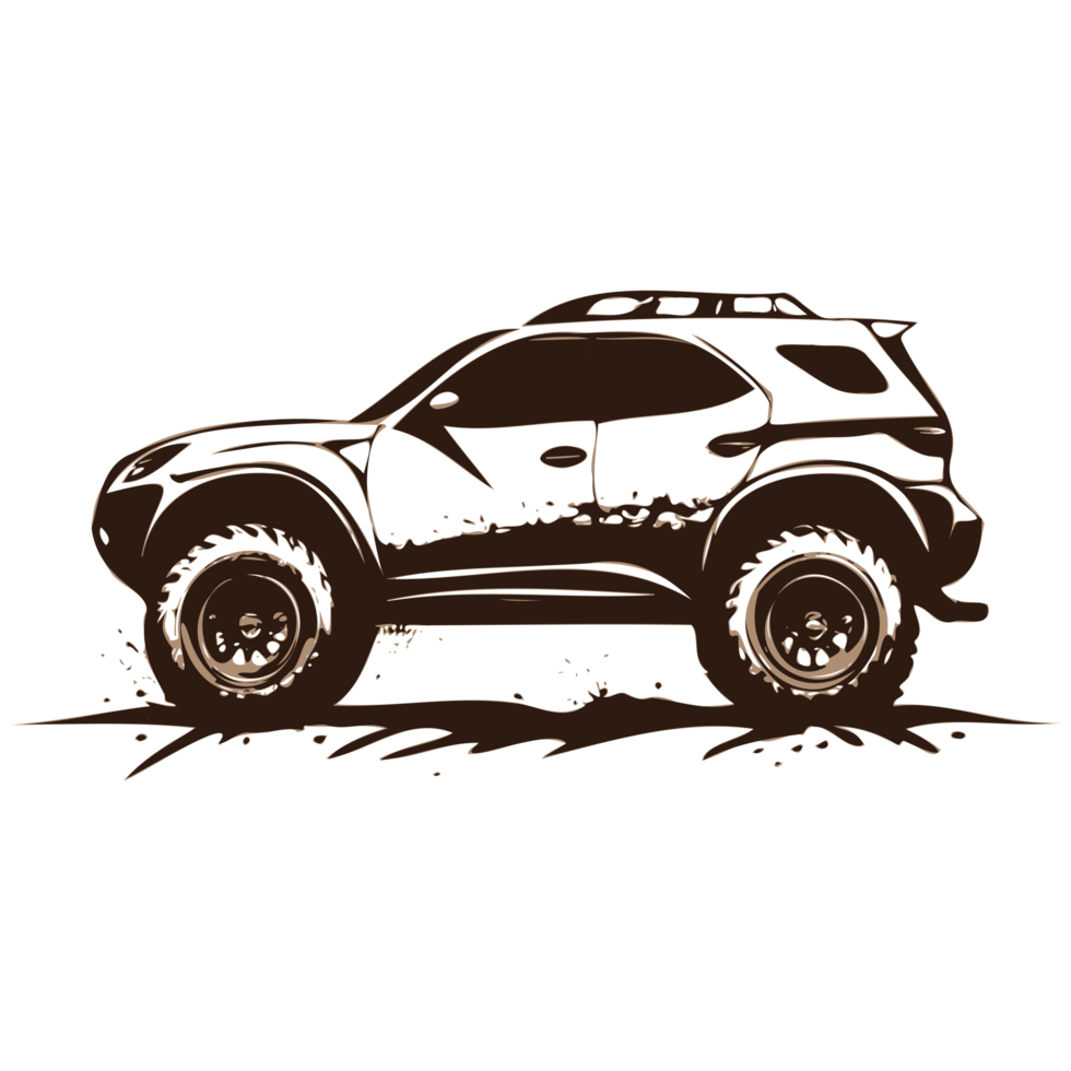 AI generated black white off road car with mud illustration png