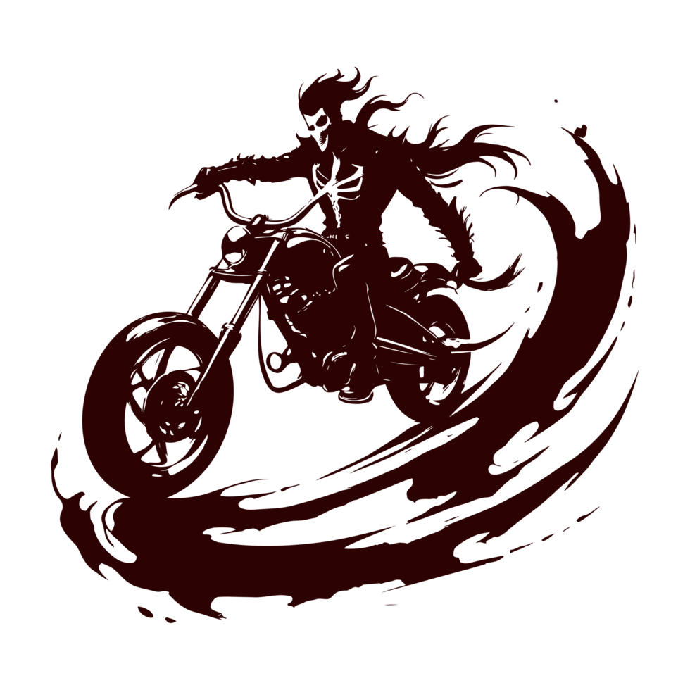 AI generated ghost rider with burning bike illustration png