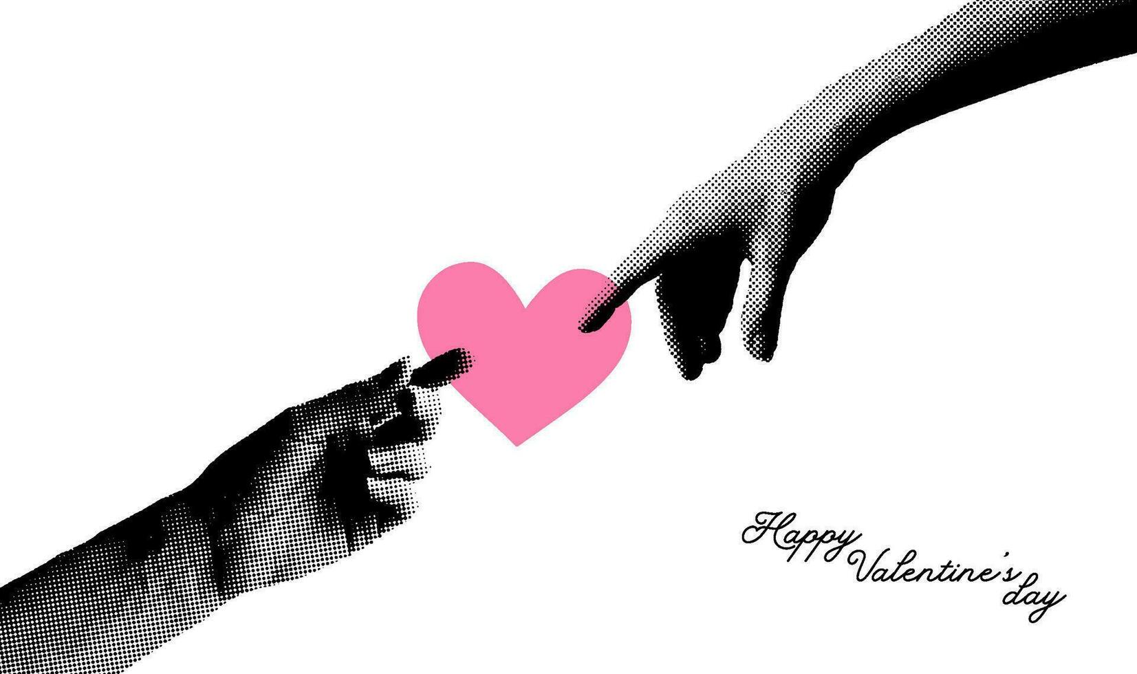 Trendy Halftone Collage Two Hand touching Heart. Social media minimalistic banner template. Happy Valentine and Mother Day. Share love. Contemporary vector illustration art