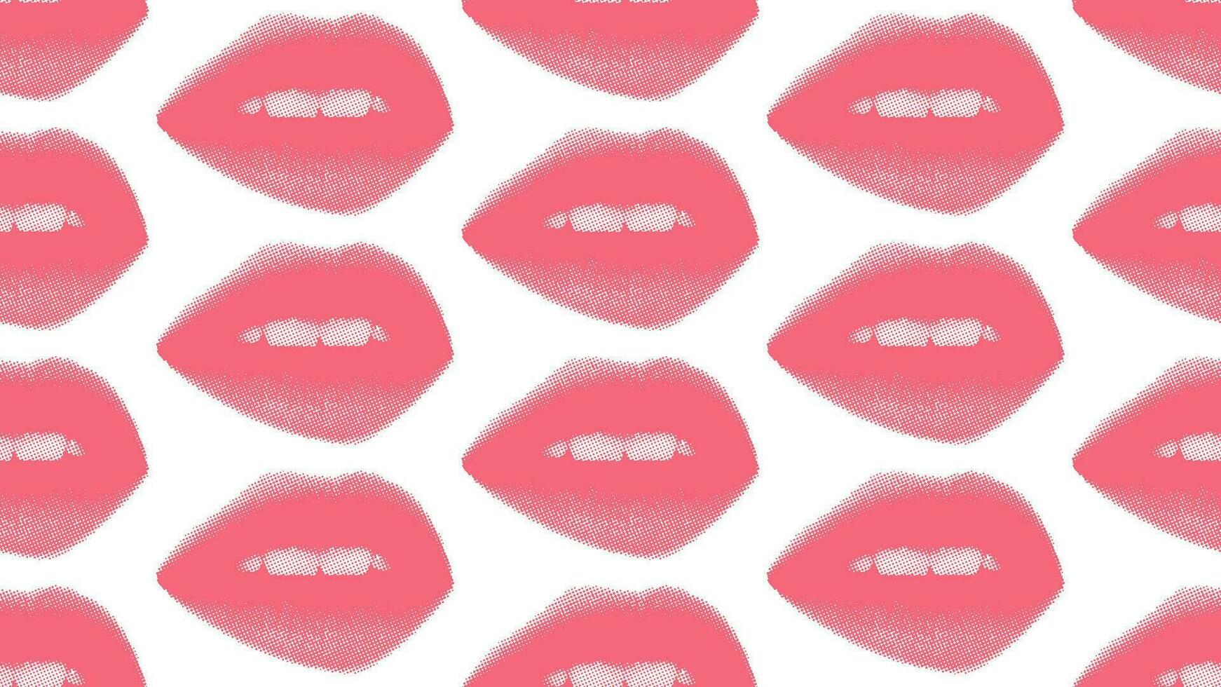 Retro halftone mouth seamless pattern. Modern collage elements with Woman's smile. Pop art dotted style. Trendy vintage Valentine's day background. Lips with halftone texture. Vector in Y2K style.