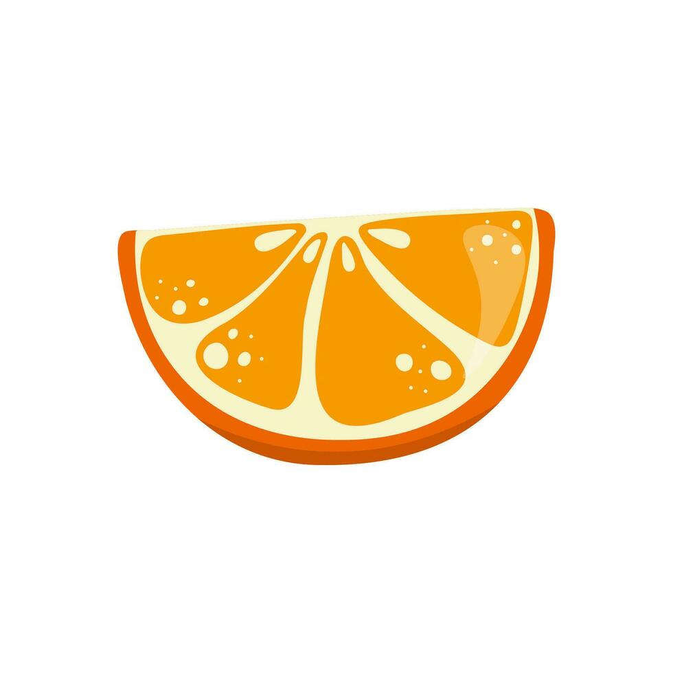 Vector single clipart slice of orange fruit. Citrus exotic fruit hand-drawn isolated on white. Colored stock illustration.