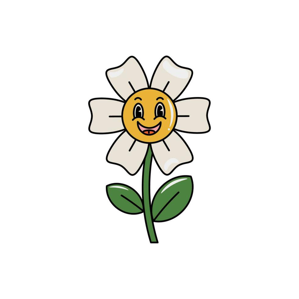 ranura estilo flor vector clipart. retro impresión con linda vistoso flor. valores vector ilustración. años 60, años 70, Años 80 dibujos animados estilo. soltero aislado imagen en un blanco antecedentes.