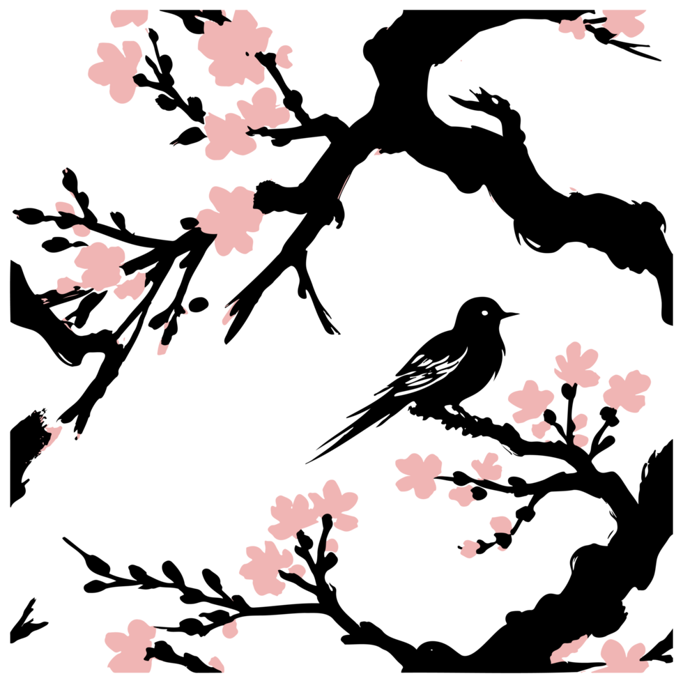 AI generated high quality logo style silhouette of a cherry blossom twigs png