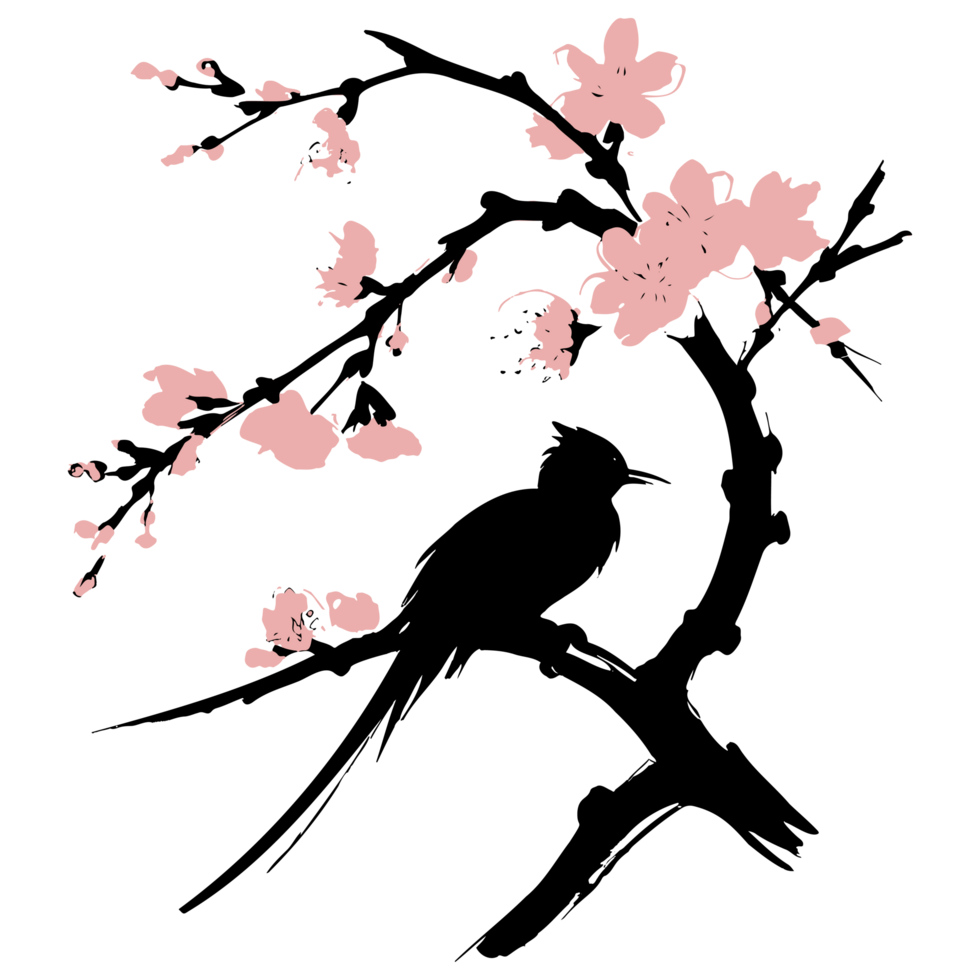 AI generated high quality logo style silhouette of a cherry blossom twigs png
