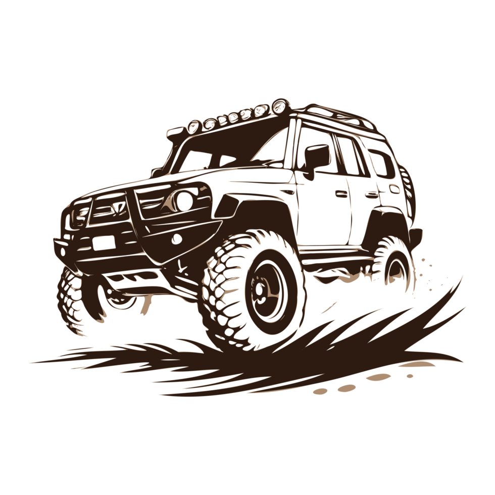 AI generated black white off road car with mud illustration png