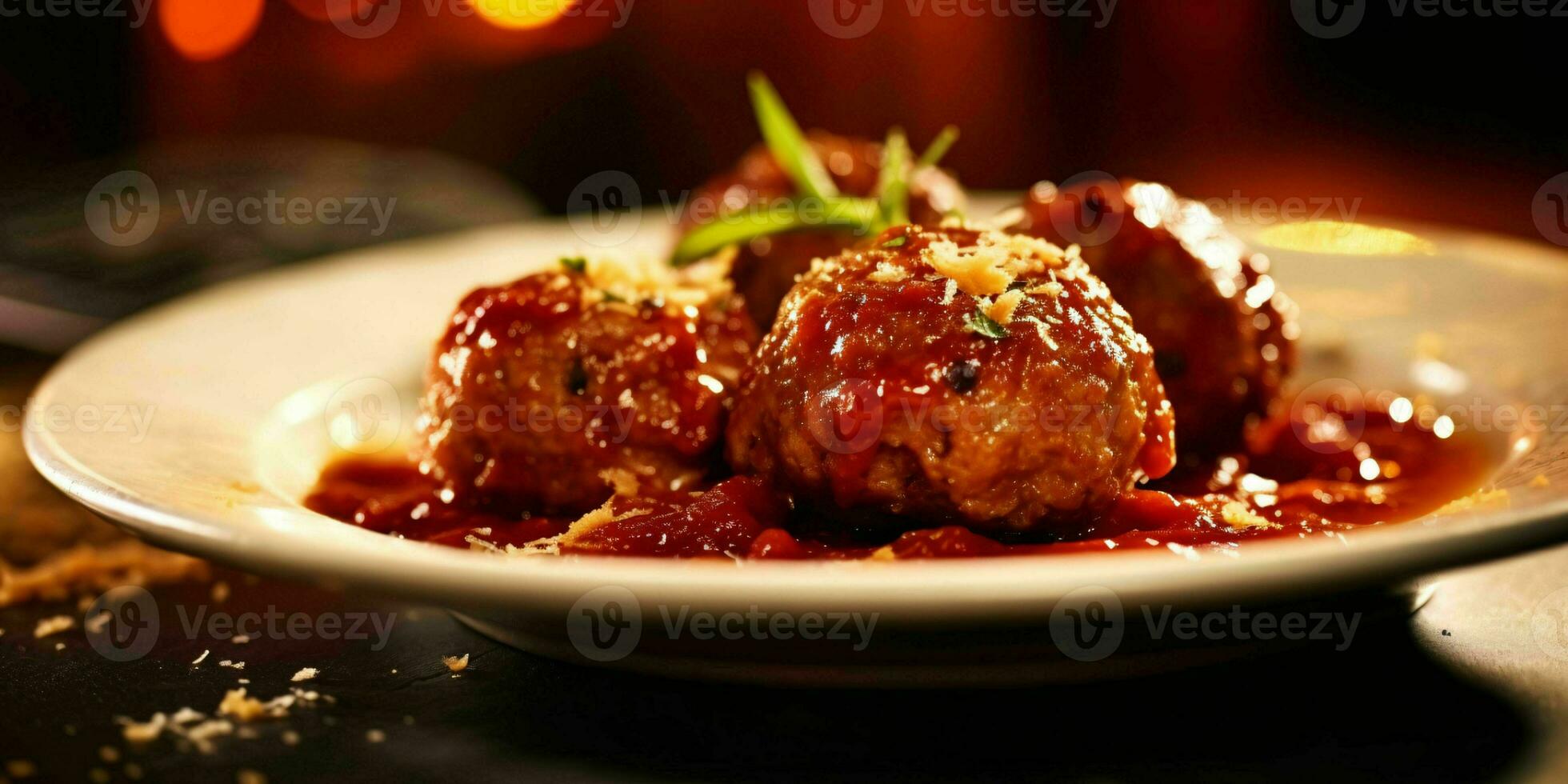 AI generated Delicious Meatballs with Sauce Served on a Plate. Generative AI photo