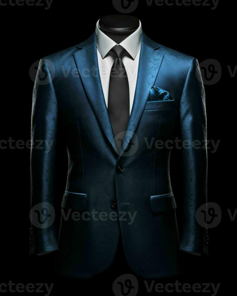 AI generated Elegant Blue Men's Suit Isolated on Black Background. Generative AI photo