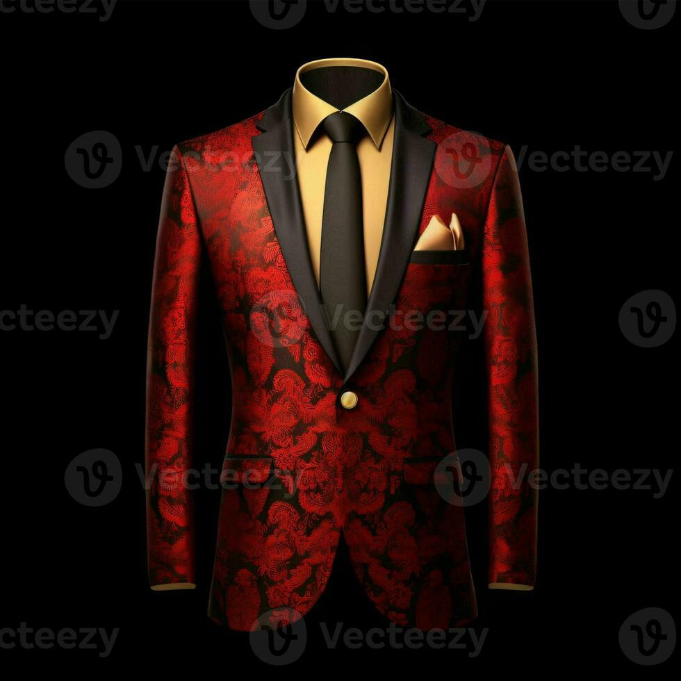 AI generated Luxury and  Elegant Red Men's Suit with Abstract Motif Isolated on Black Background. Generative AI photo