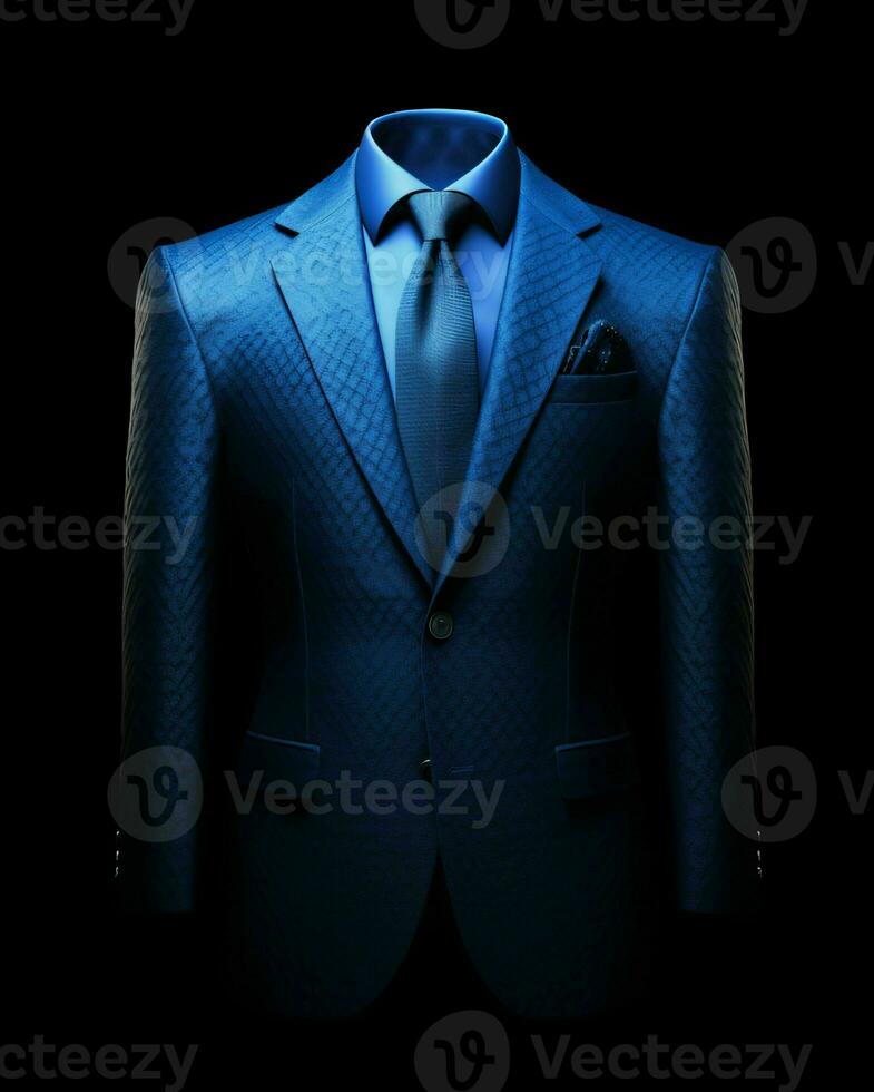 ai generado elegante azul de los hombres traje aislado en negro antecedentes. generativo ai foto