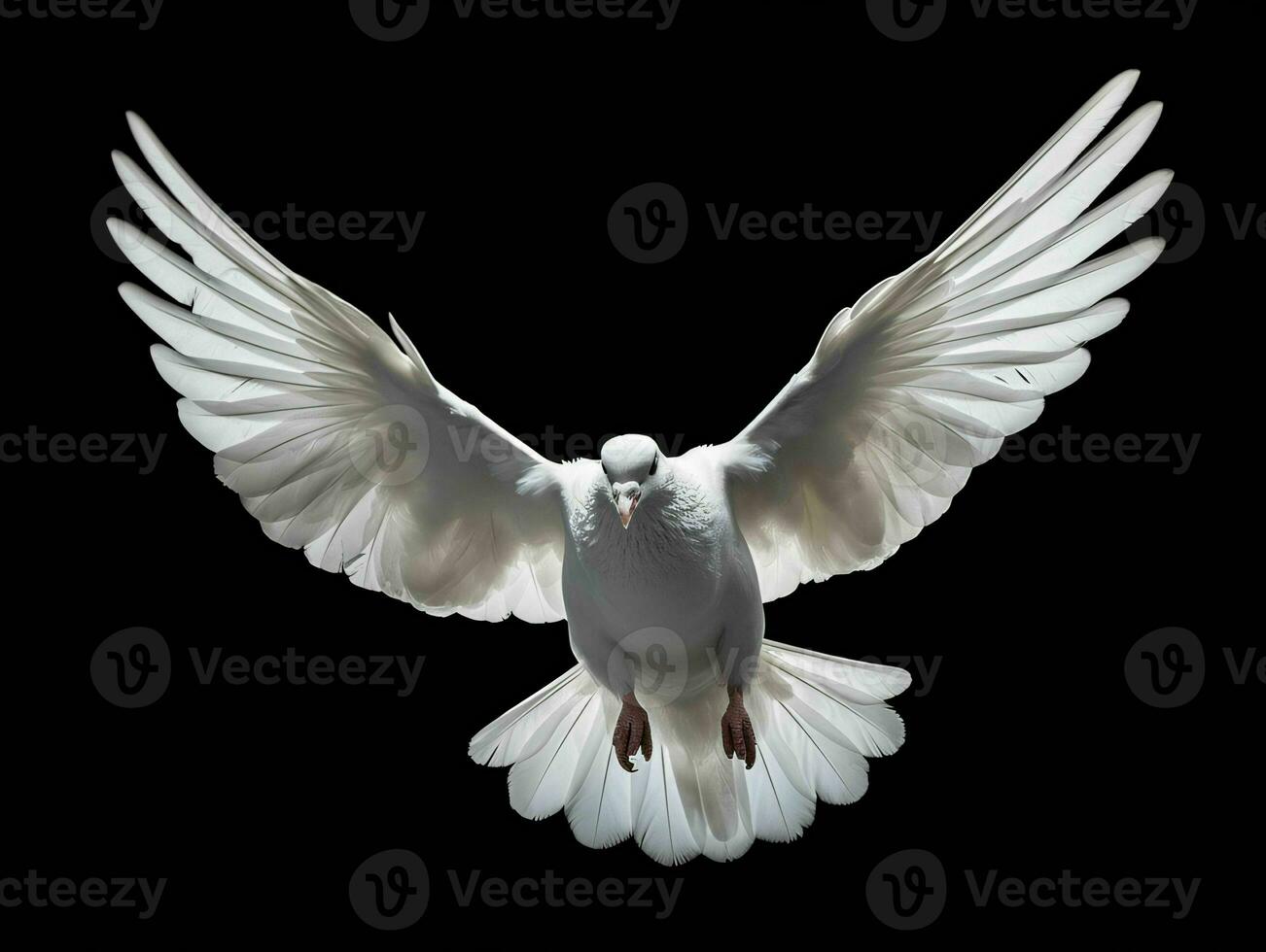 AI generated Beautiful White Dove Flapping Its Wings Isolated on Black Background. Generative AI photo