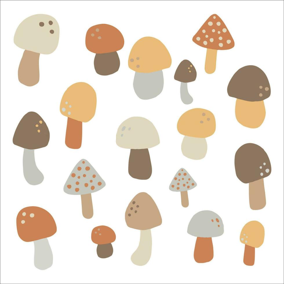 Mushroom set of vector illustrations isolated on white. Cartoon style.