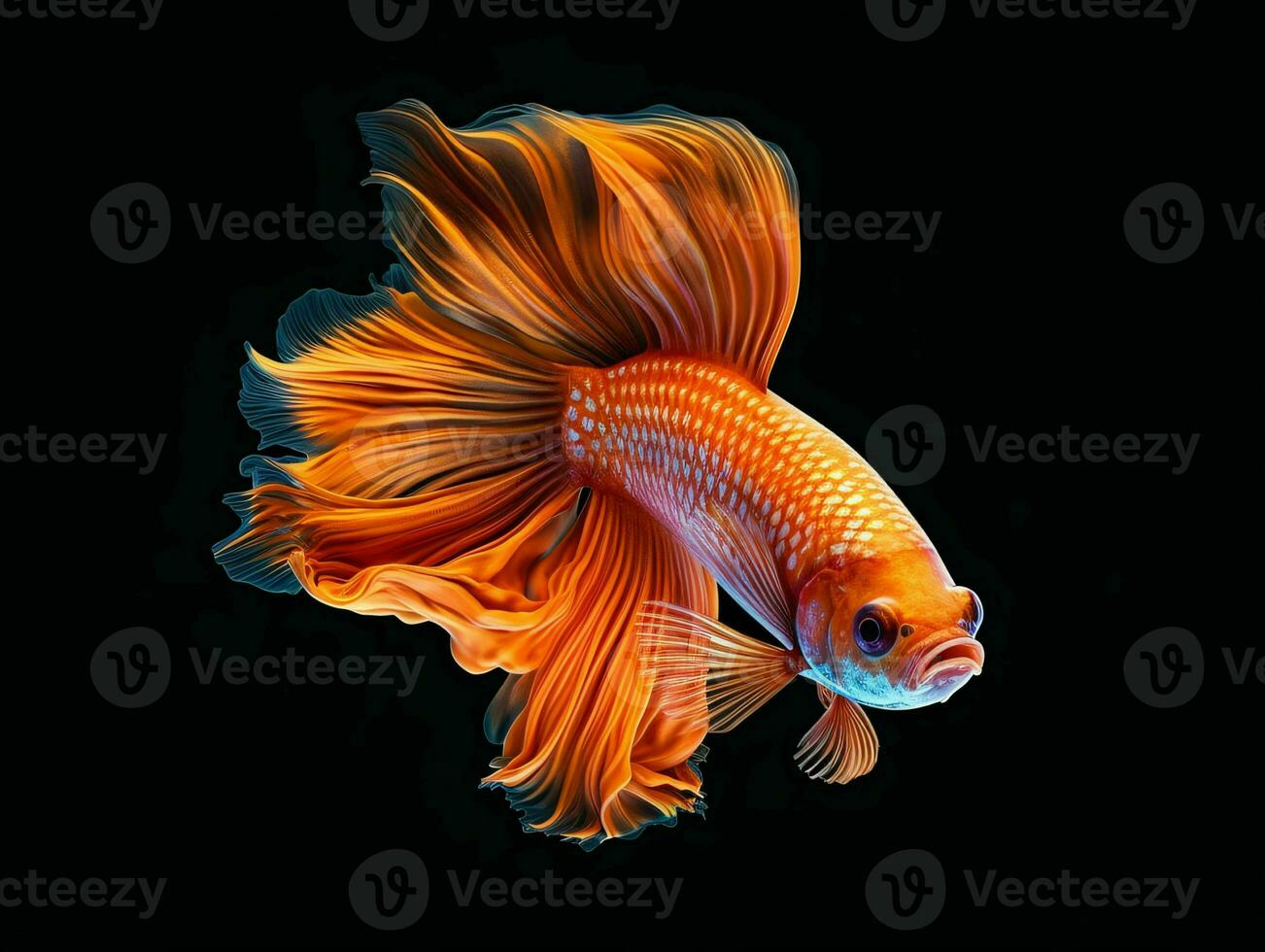 AI generated Beautiful Siamese Fighting Fish. Close Up of Betta Fish Isolated on Black Background. Generative AI photo