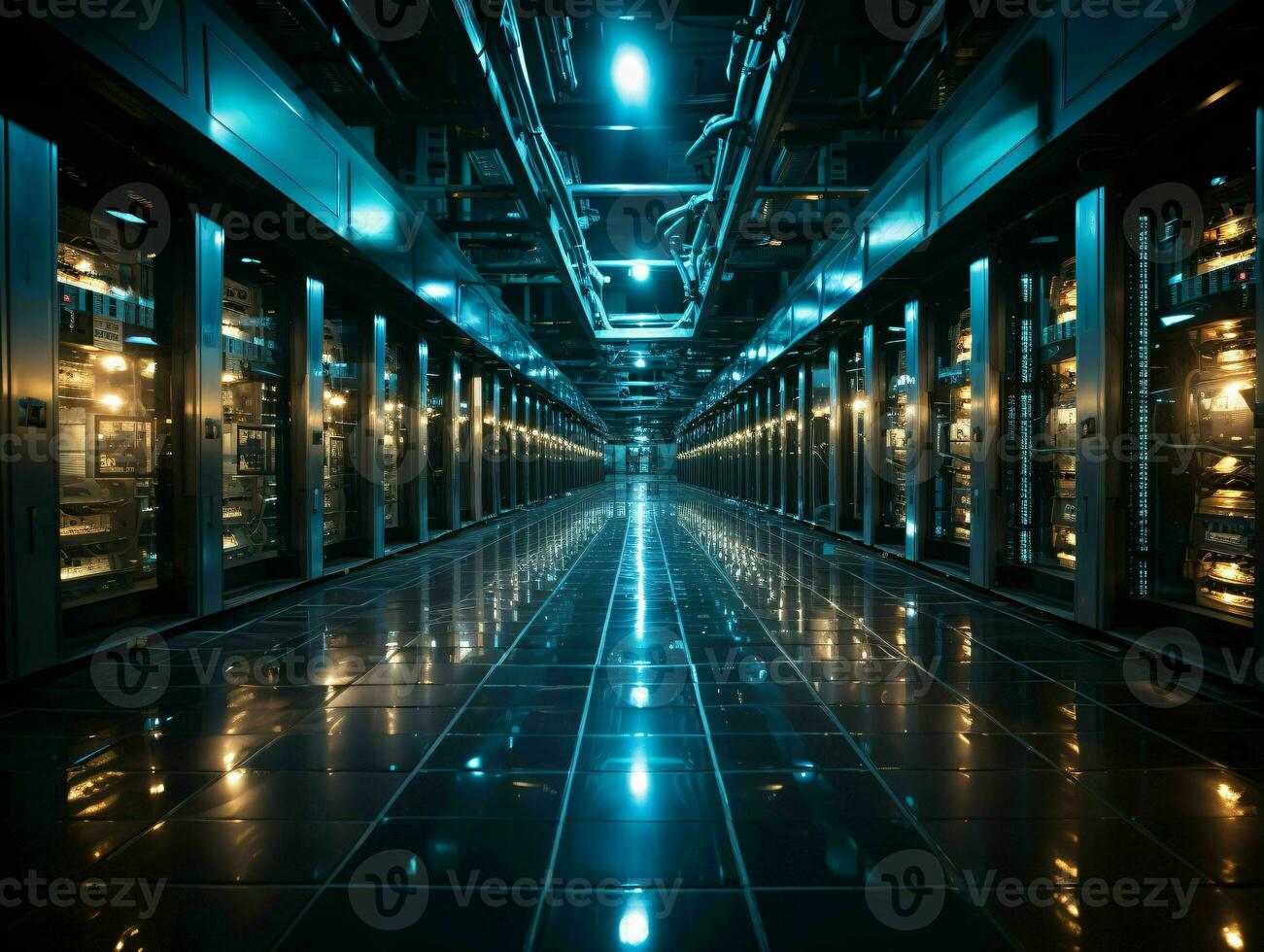 AI generated Data Center Background. Futuristic Server Room. Generative AI photo