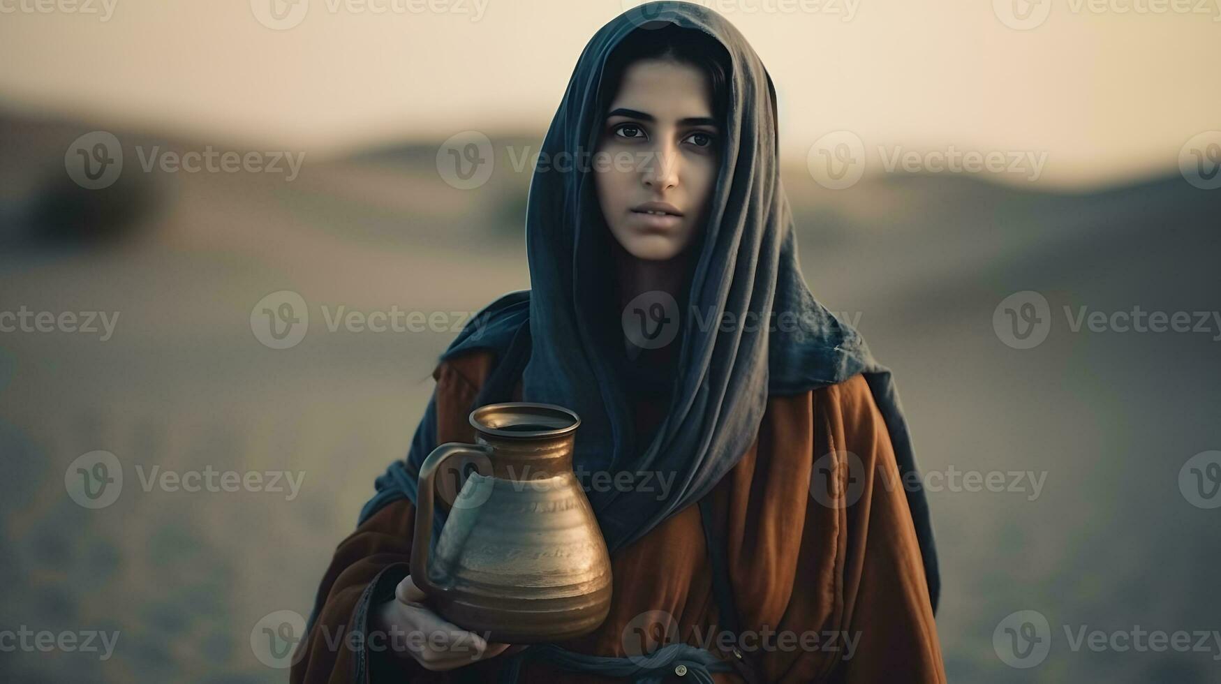 AI generated Portrait of Beautiful Arab Woman with Amazing Eyes in the Desert. Middle Eastern Woman. Generative Ai photo