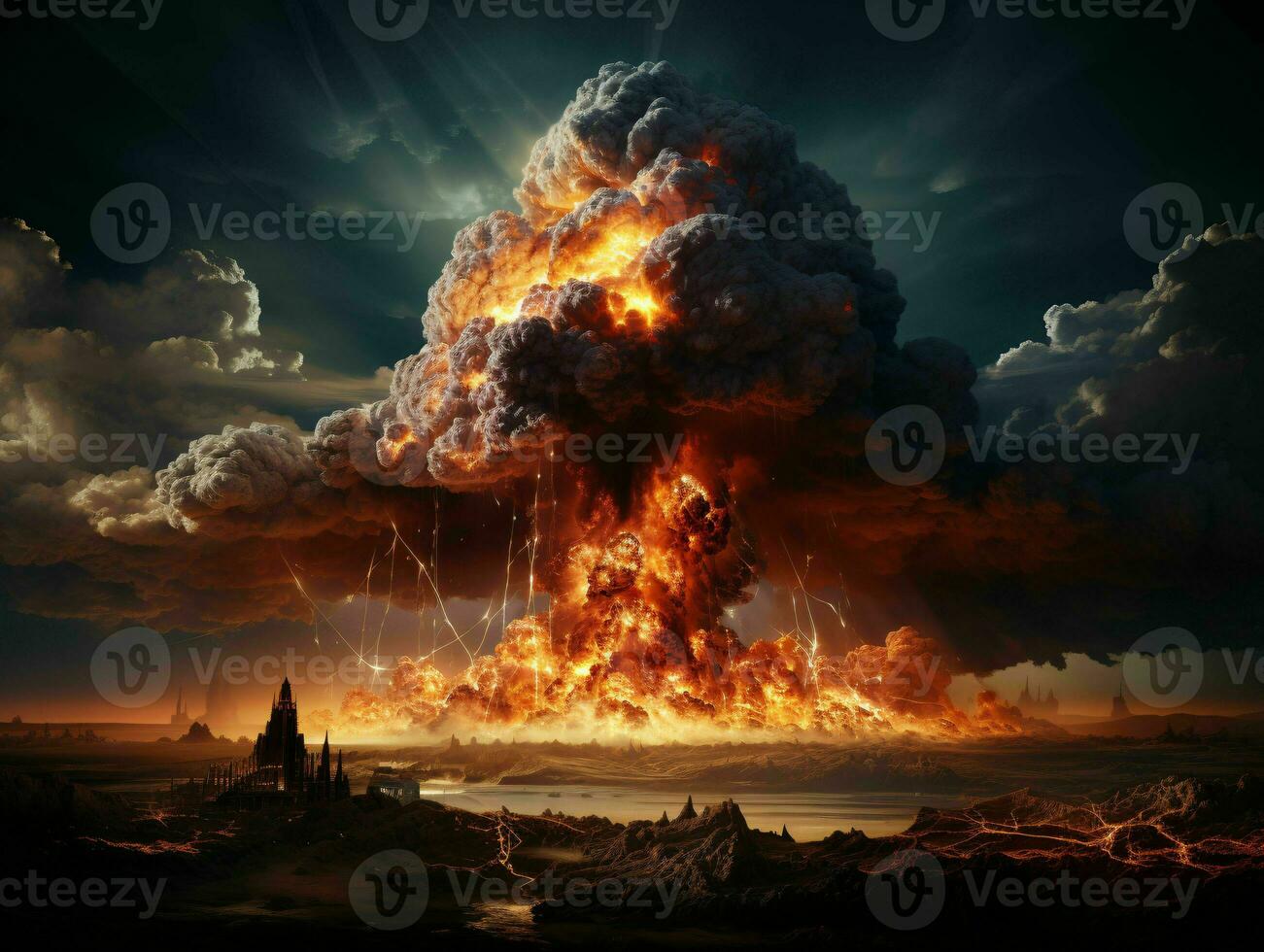 AI generated Nuclear Bomb Explosion. Mushroom Cloud. Generative AI photo