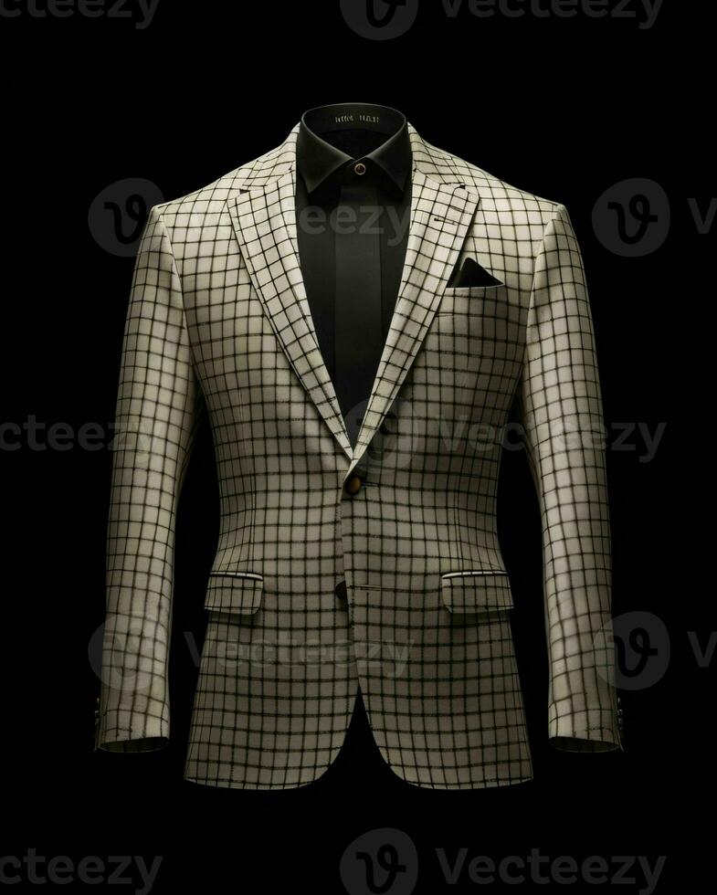 AI generated Elegant Beige Men's Suit with Gingham Motif Isolated on Black Background. Generative AI photo