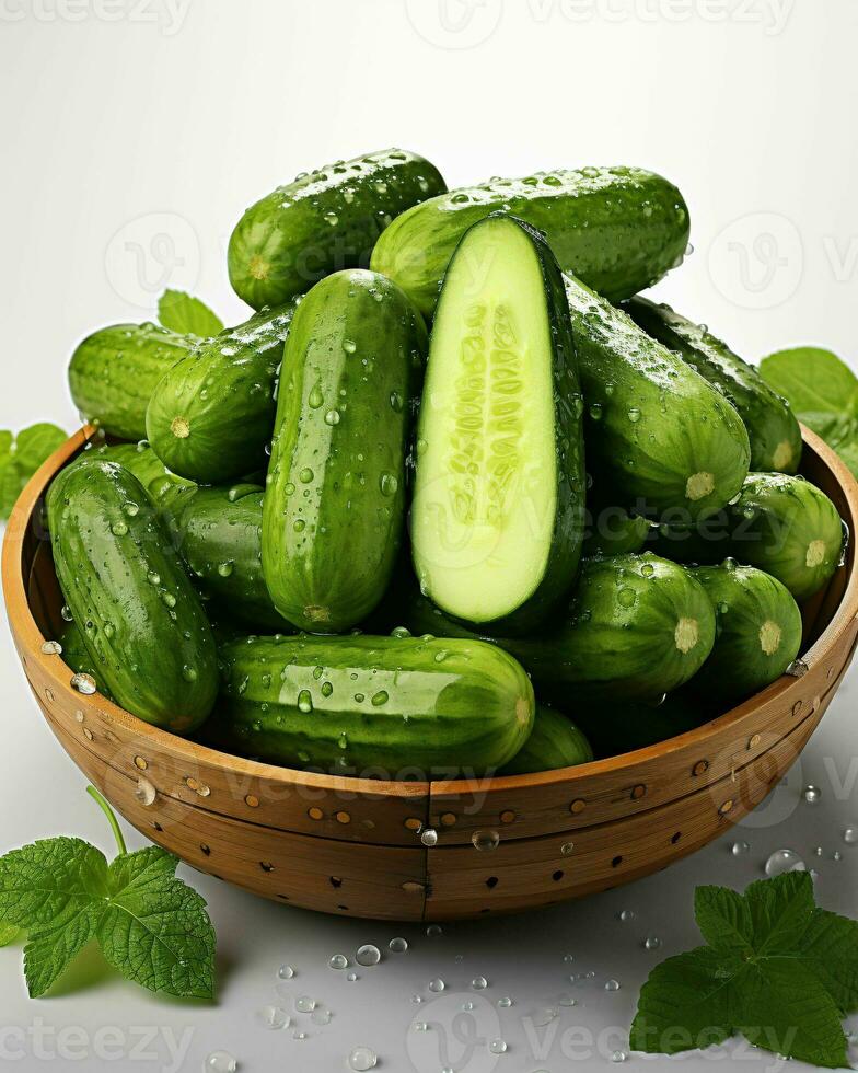 AI generated Fresh Cucumber with Water Droplets. Generative AI photo