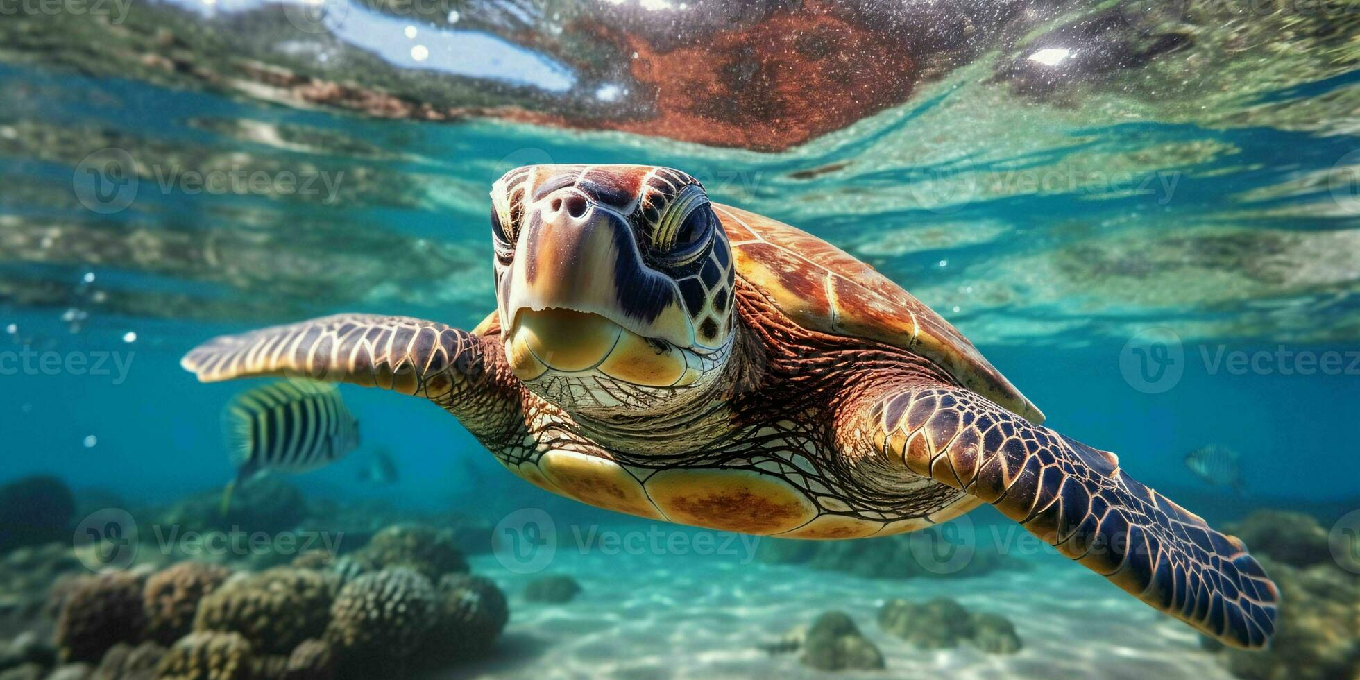 AI generated Portrait of a Sea Turtle Swimming in the Sea. Generative AI photo