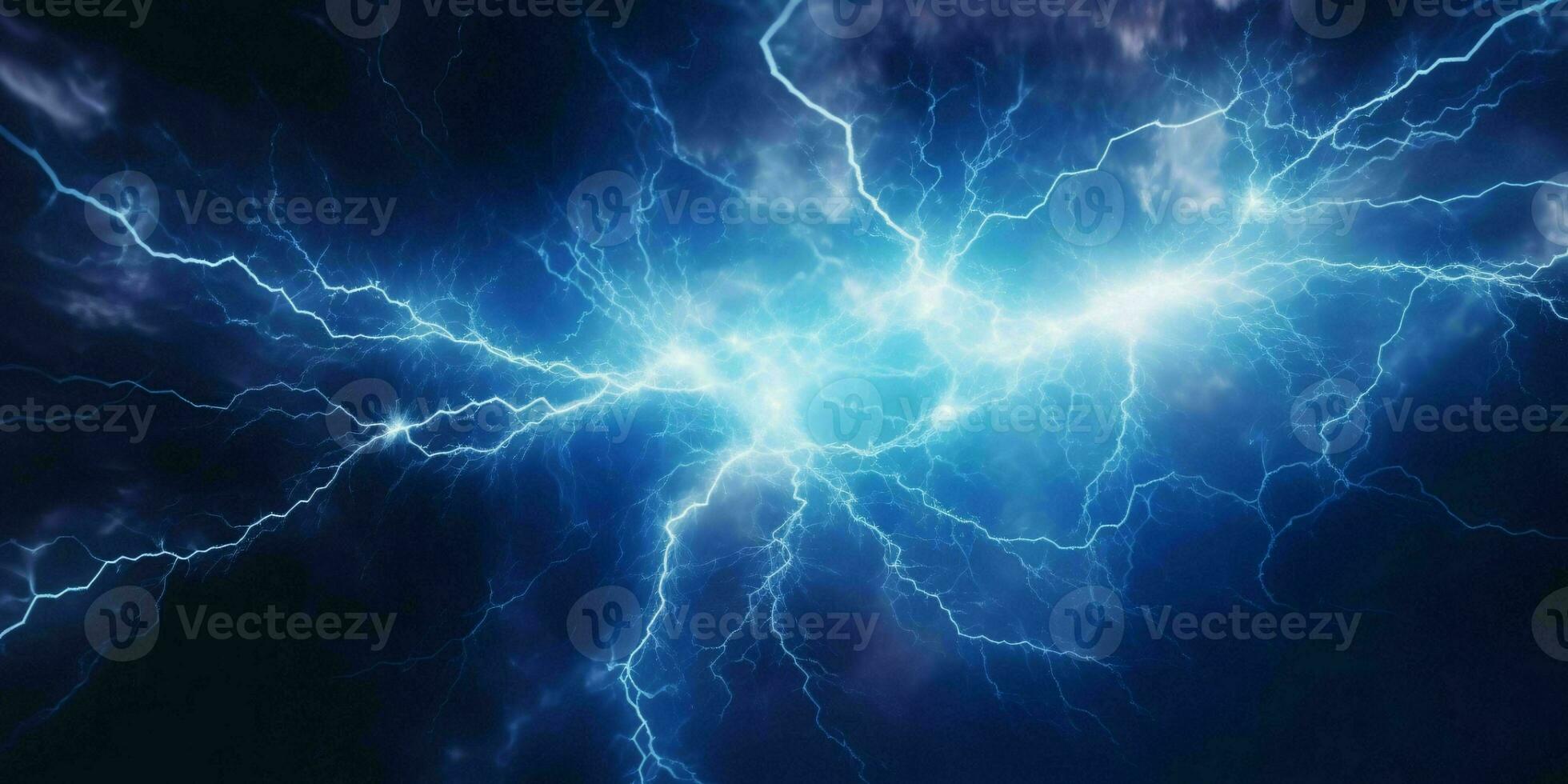 AI generated Blue Lightning with Dark Cloudy Sky. Thunderstorm Background. Generative AI photo