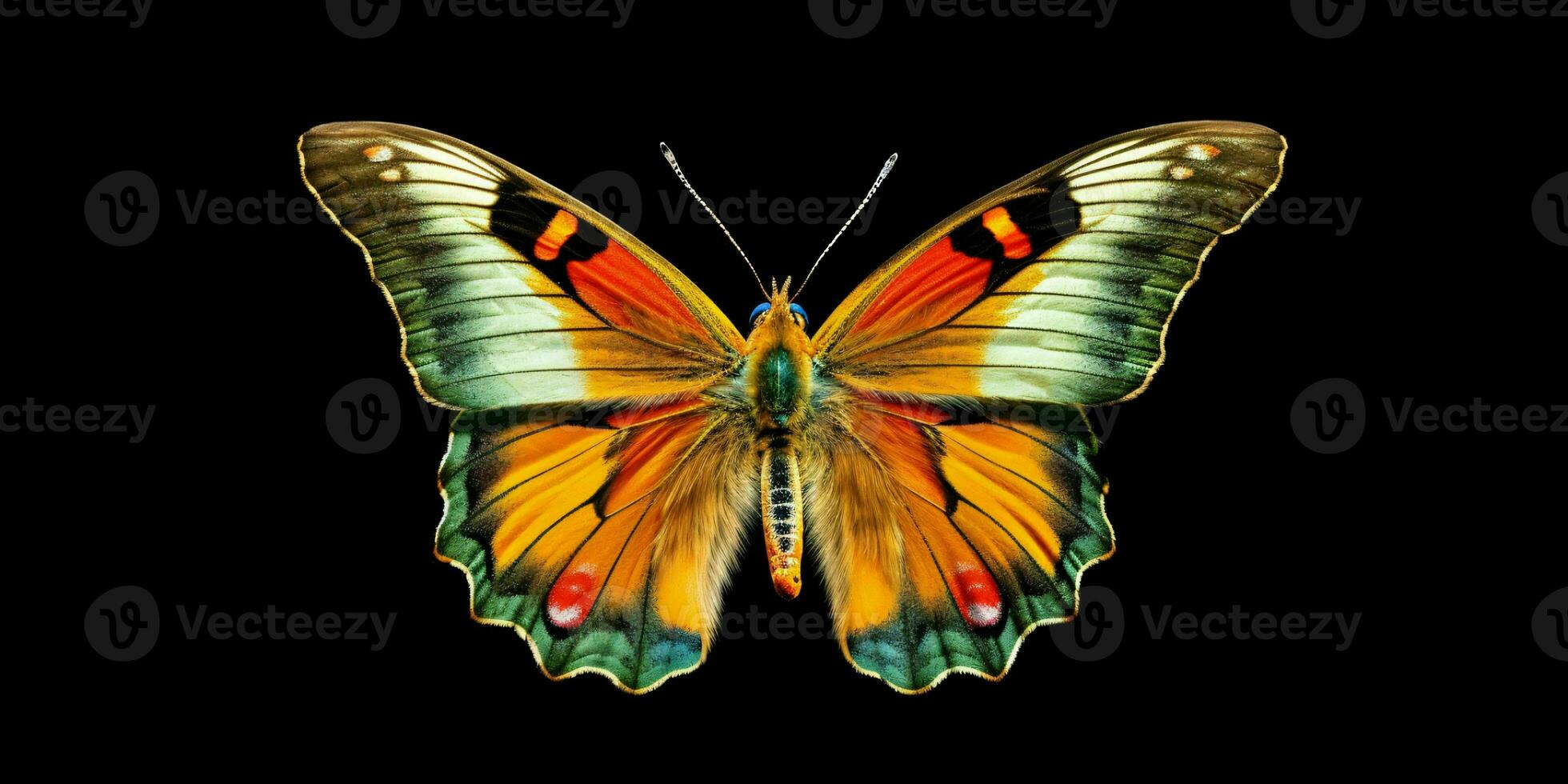 AI generated Beautiful and Colorful Butterfly Isolated on Black Background. Generative AI photo