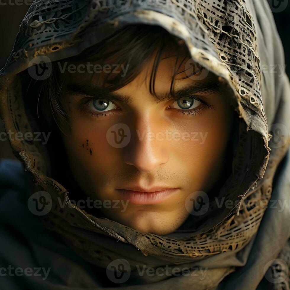 AI generated Portrait of Masculine Arab Men with Headscarf. Generative Ai photo