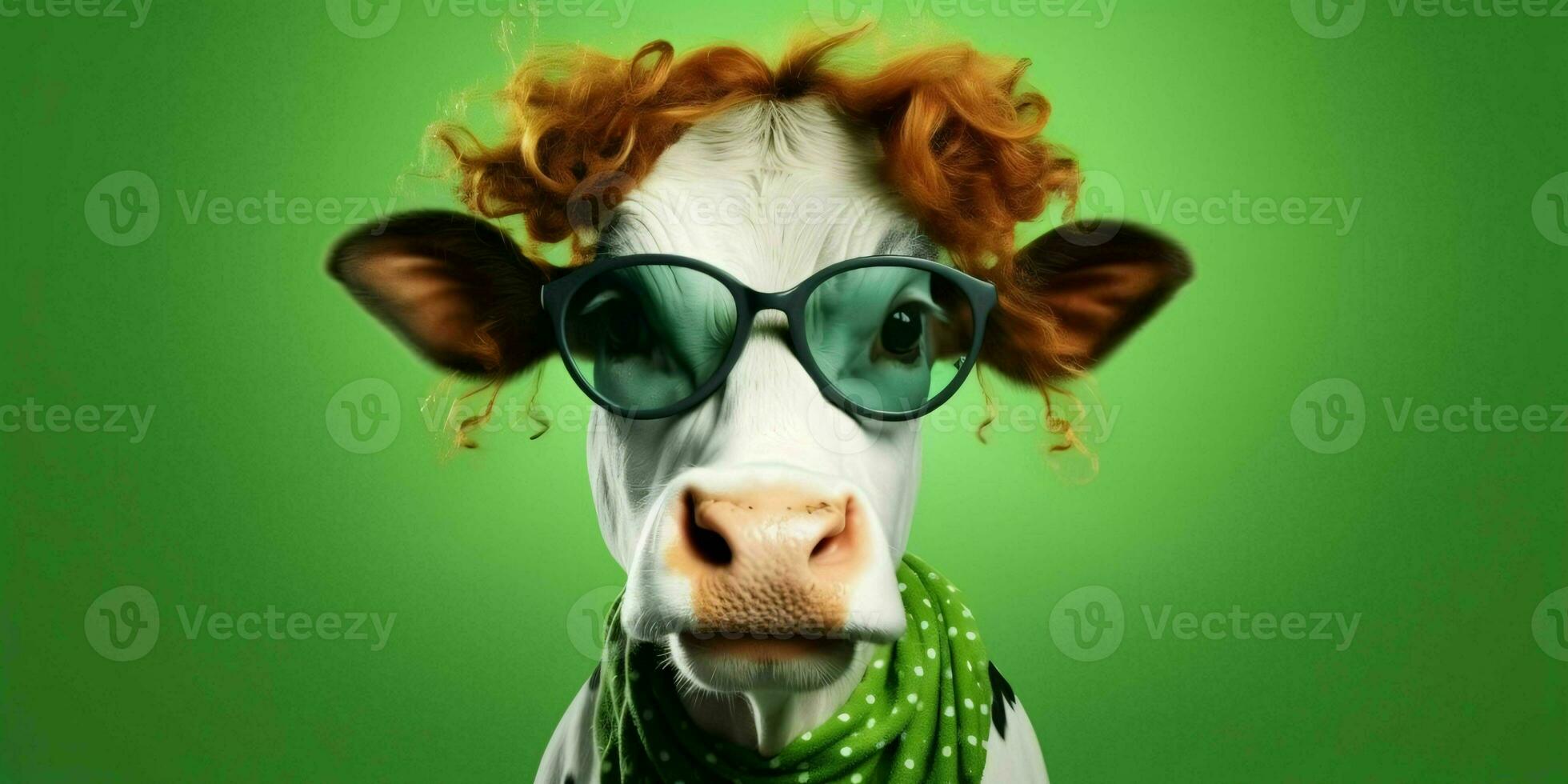 AI generated Portrait of Cool and Funny Cow Wearing Glasses in Studio Background. Generative AI photo