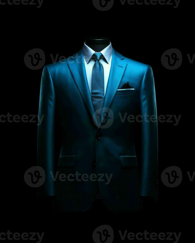 AI generated Elegant Blue Men's Suit Isolated on Black Background. Generative AI photo