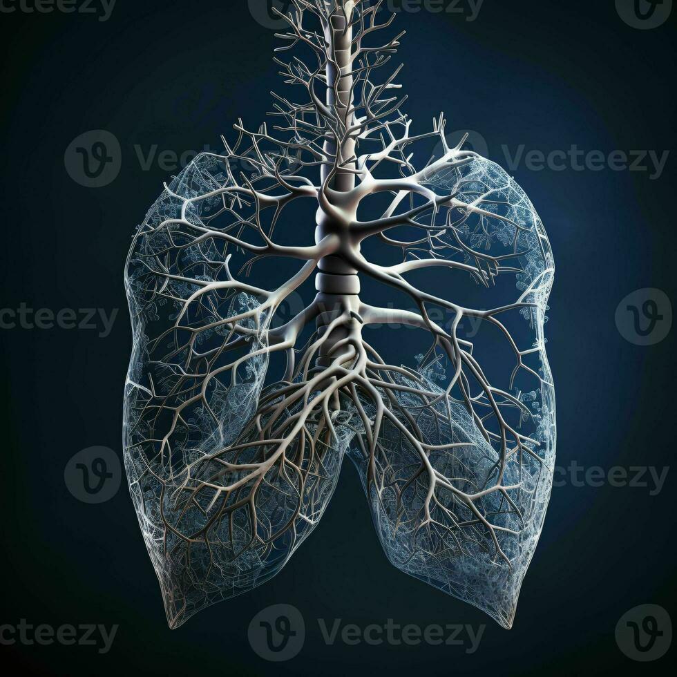 AI generated Human Lung Illustration with Tree Branch and Root Concept. Generative AI photo