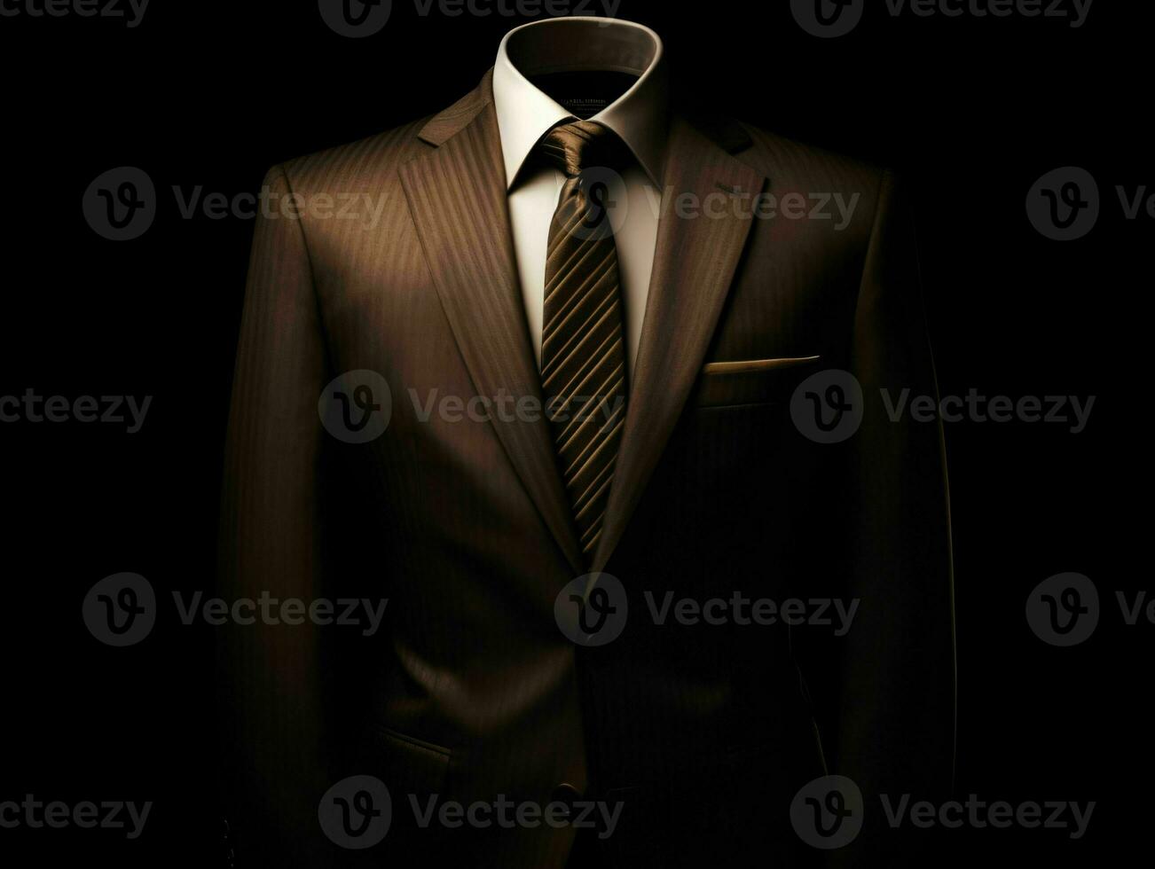 AI generated Elegant Brown Men's Suit Isolated on Black Background. Generative AI photo