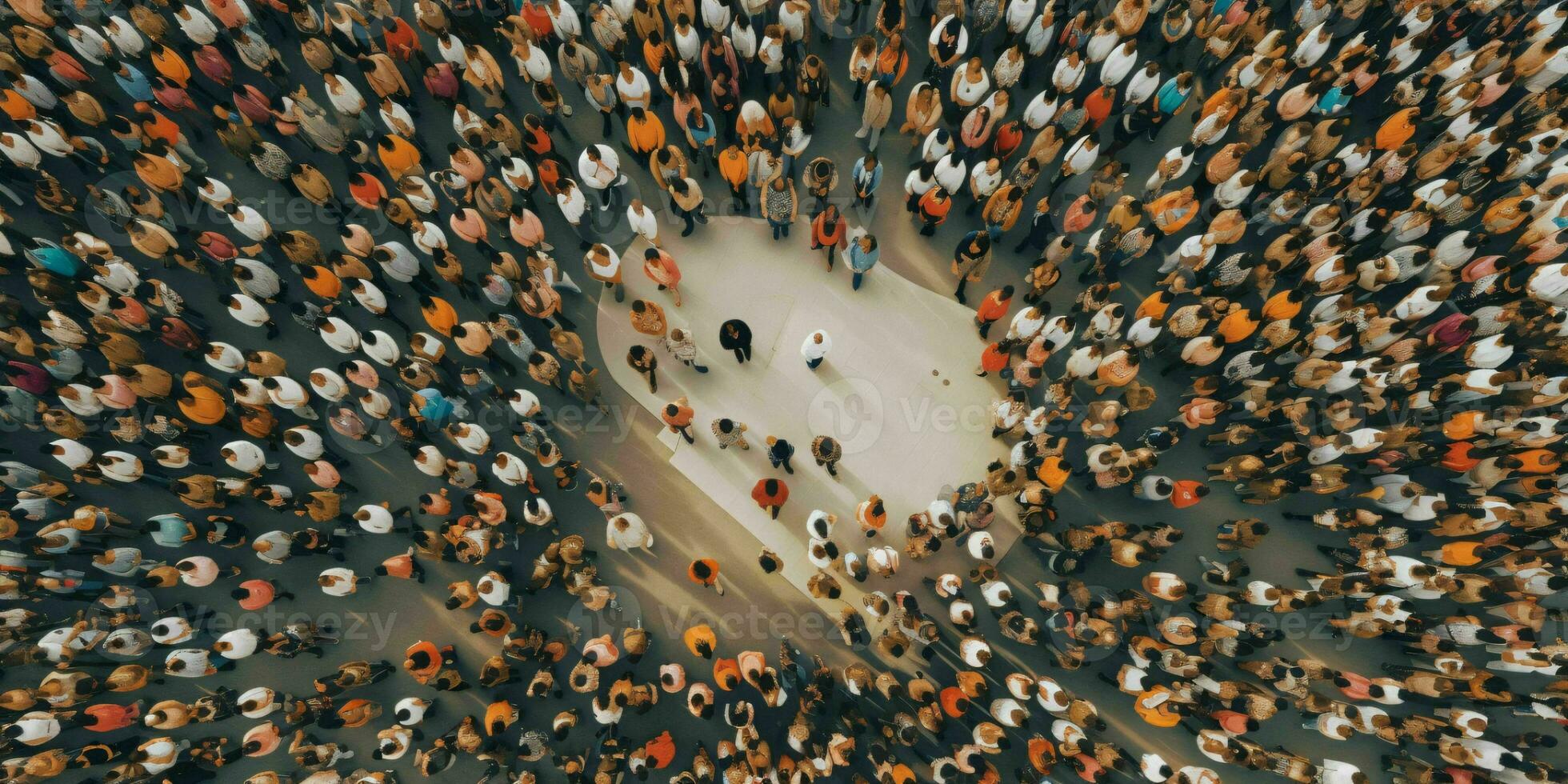 ai generado multitud de personas visto desde arriba. pájaro ojo vista. generativo ai foto