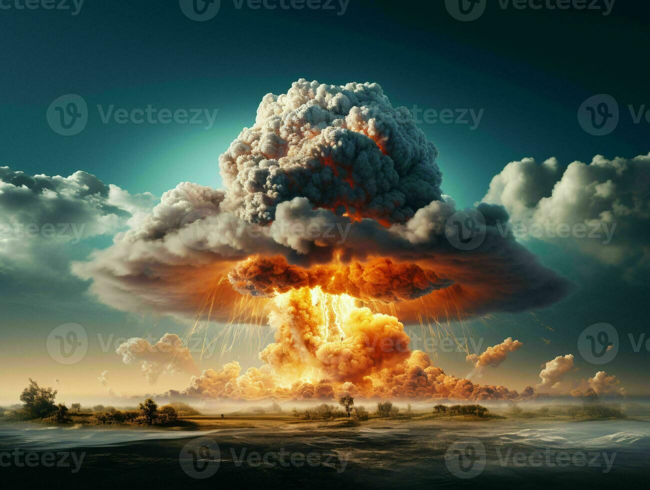 AI generated Nuclear Bomb Explosion. Mushroom Cloud. Generative AI photo
