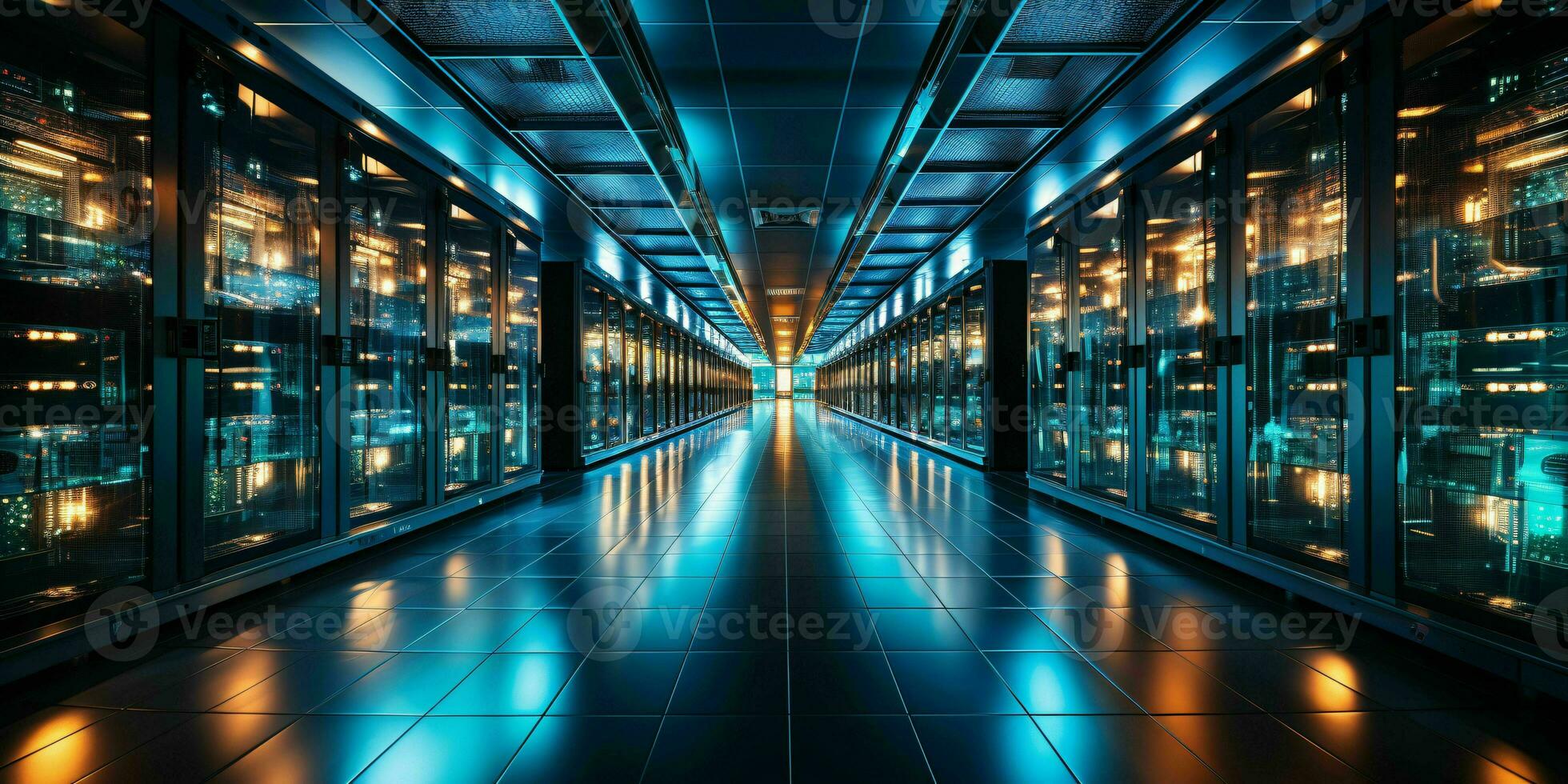 AI generated Data Center Background. Futuristic Server Room. Generative AI photo