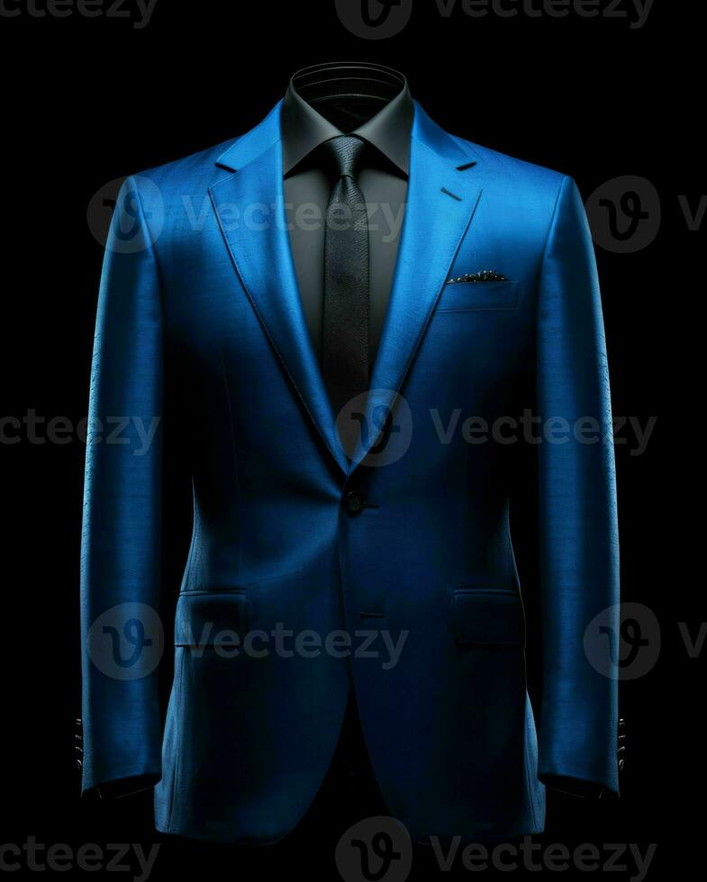 AI generated Elegant Blue Men's Suit Isolated on Black Background. Generative AI photo