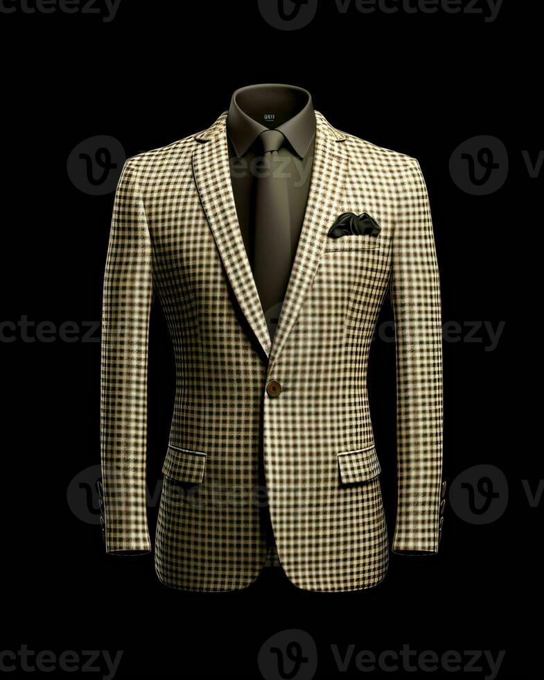 AI generated Elegant Beige Men's Suit with Gingham Motif Isolated on Black Background. Generative AI photo