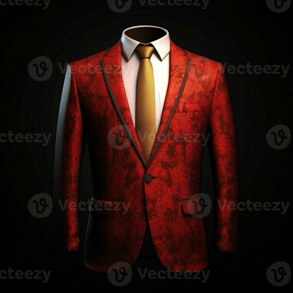 AI generated Luxury and  Elegant Red Men's Suit with Abstract Motif Isolated on Black Background. Generative AI photo