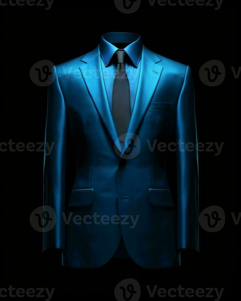 AI generated Elegant Blue Men's Suit Isolated on Black Background. Generative AI photo