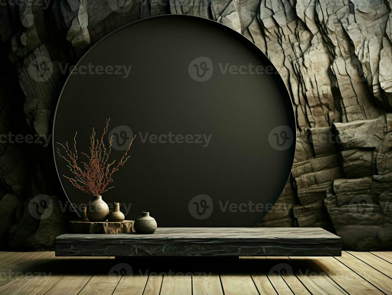 AI generated Elegant Black Stone Podium for Product Display Presentation or Showcase. Generative AI photo