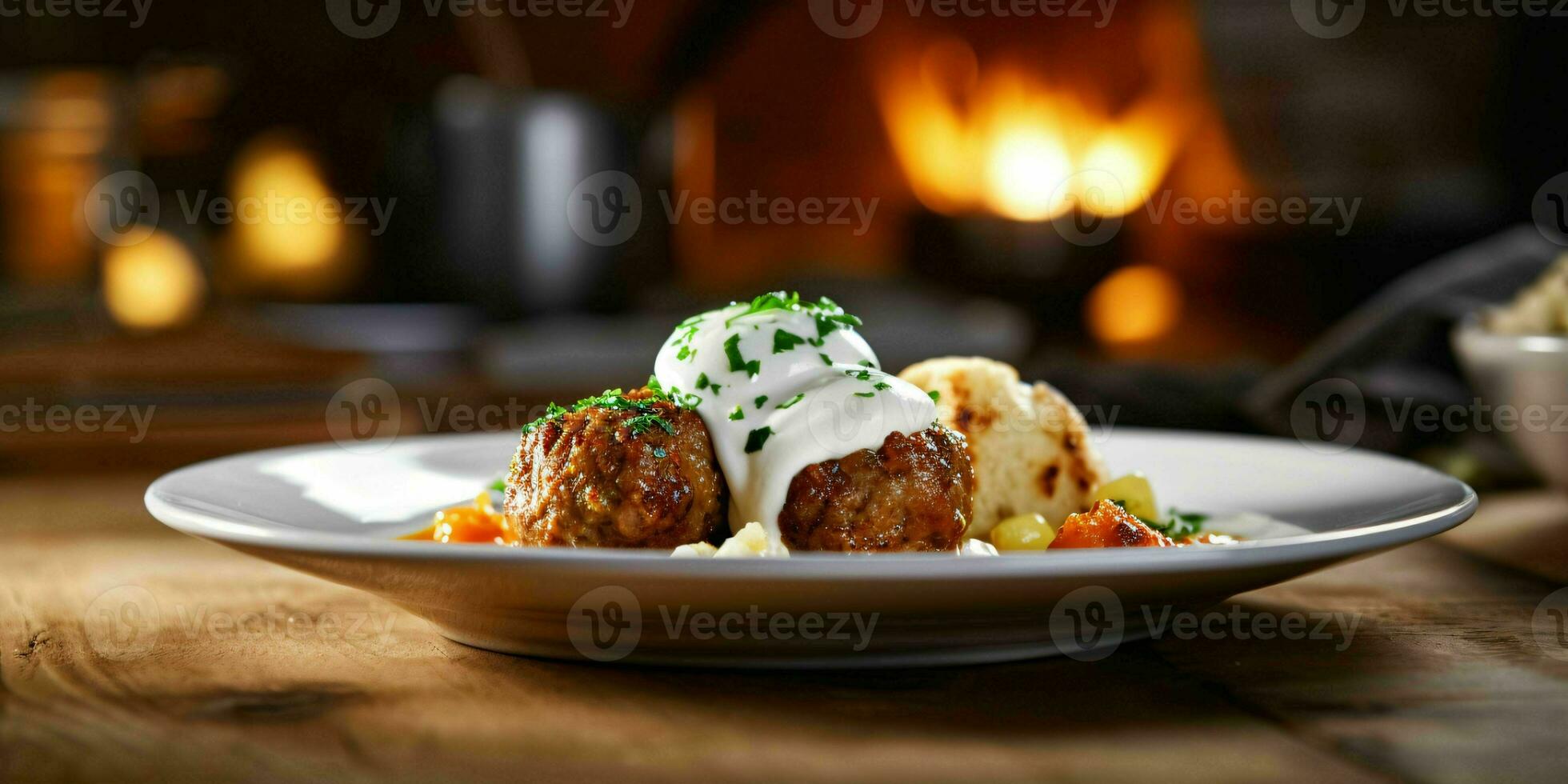 AI generated Delicious Meatballs with Sauce Served on a Plate. Generative AI photo