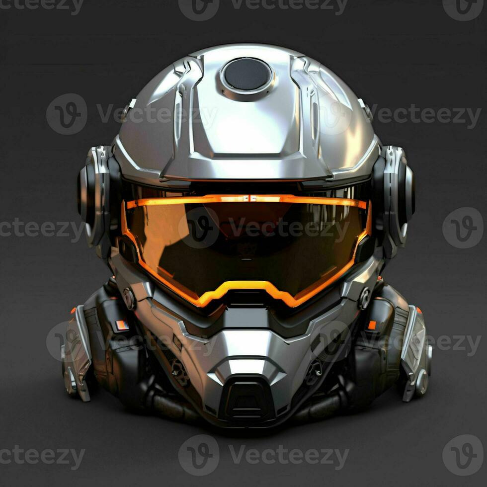 AI generated Modern and Futuristic War Helmet Isolated on Gray Background. Generative AI photo
