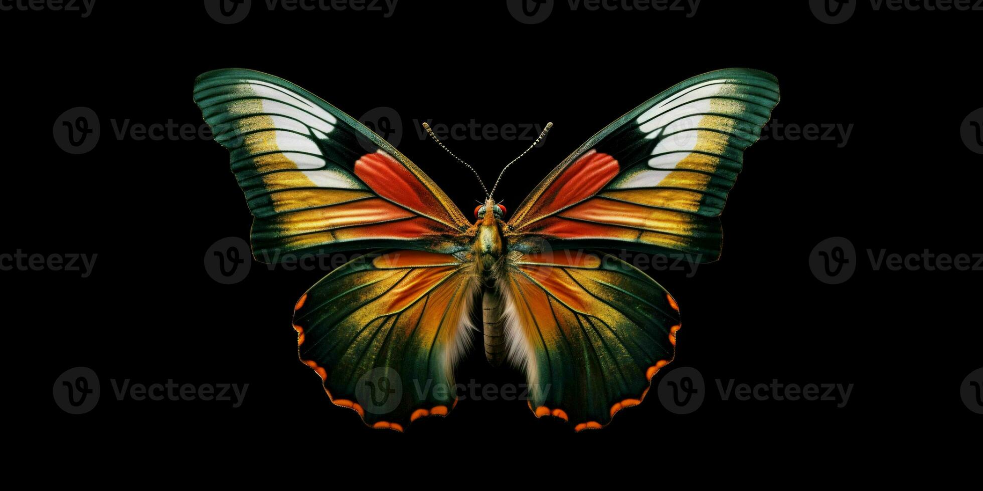 AI generated Beautiful and Colorful Butterfly Isolated on Black Background. Generative AI photo