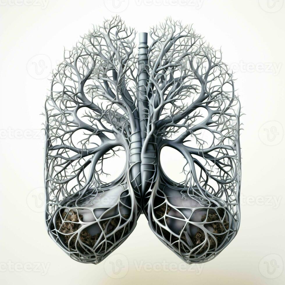 AI generated Human Lung Illustration with Tree Branch and Root Concept. Generative AI photo